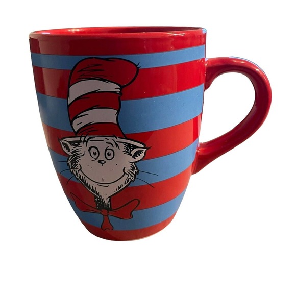 Dr. Seuss Cat In The Hat Mug 12oz Red/Blue Stripes &Metal Cat In The Hat Stirrer - Picture 4 of 13